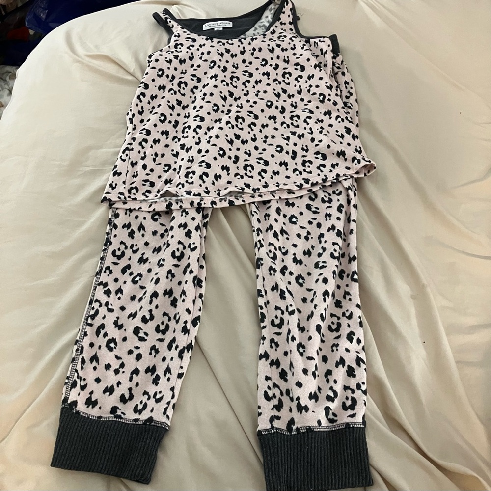 Karen Neuburger women’s size small two-piece pajama set pink animal print